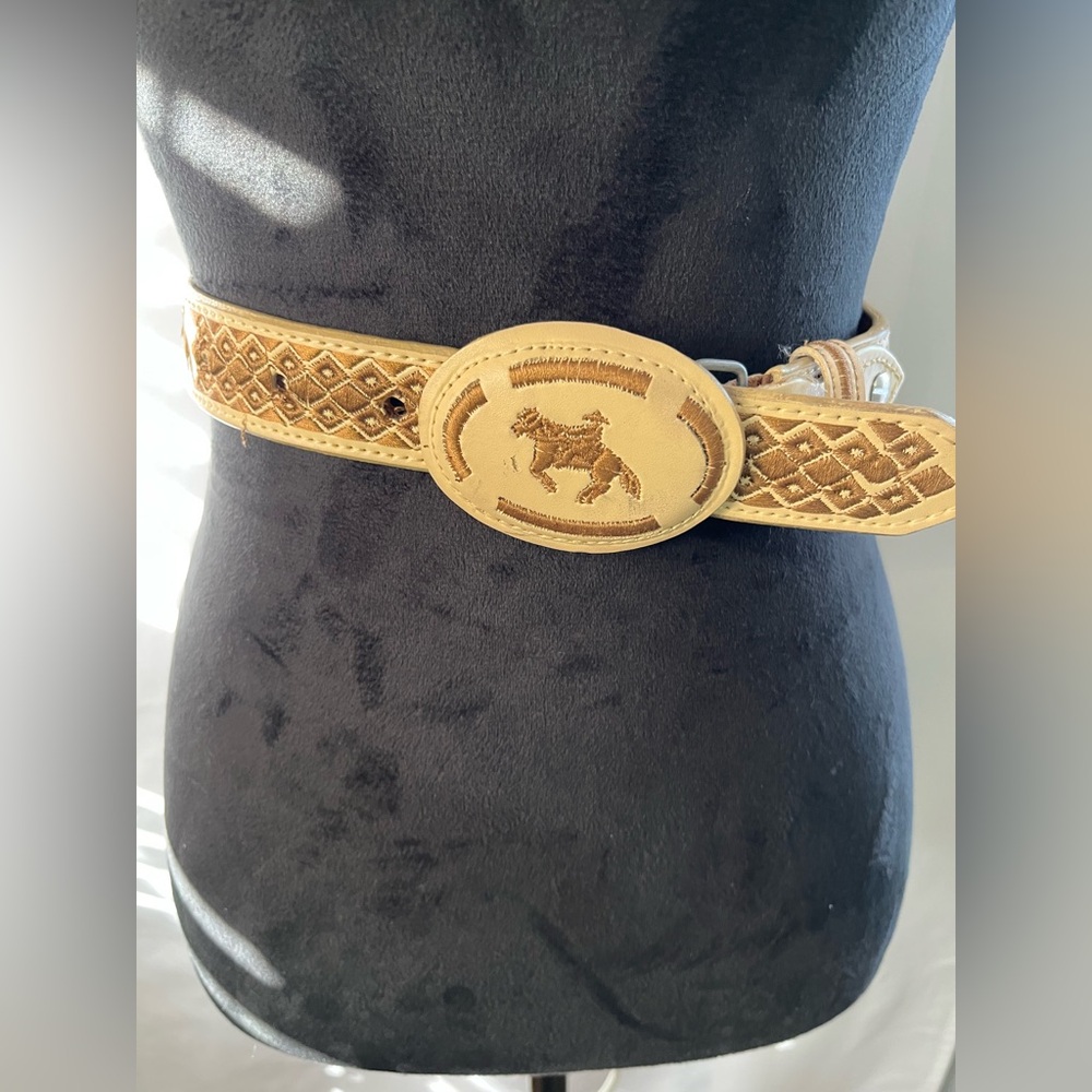 Leather embroidered Charro belt western rodeo‎ kids size 22 handmade in Mexico